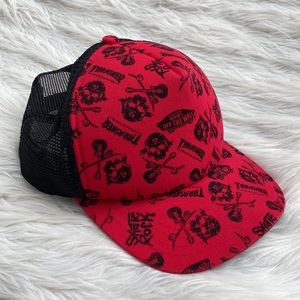 Vans Skull and Guitar Red Trucker Hat